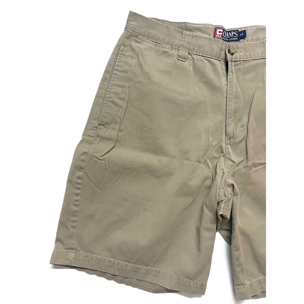 Vintage 90s Chaps Ralph Lauren Mens Khaki Chino Shorts Tan Cotton Size 34 - Picture 6 of 16